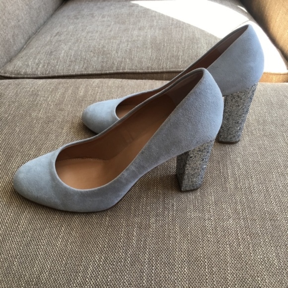 JCREW Grey Suede and Silver Sparkle Block Heel - Picture 1 of 6